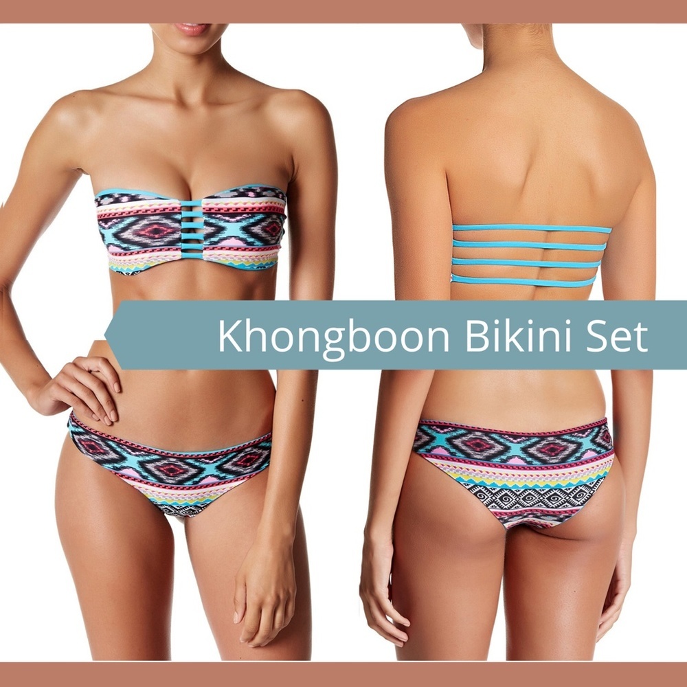NWT! Khongboon Bandeau Bikini Top + Bottom Reversible‎ swim set [ SZ Small ]